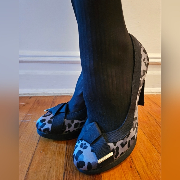 Christian Siriano for Payless black & gray leopard satin platform pumps size 8 - Picture 2 of 16
